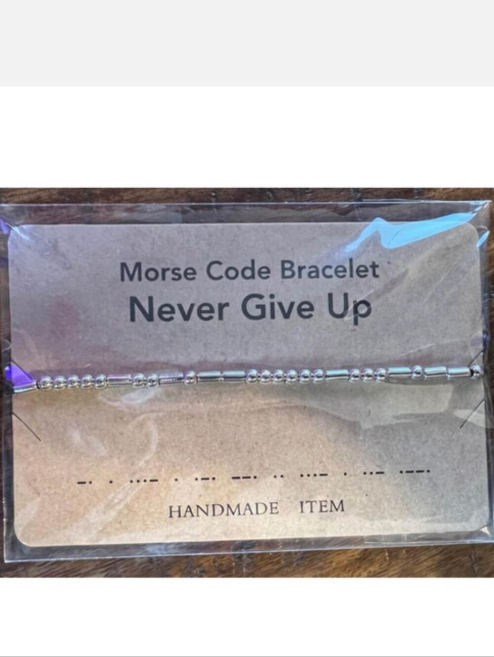 Morse Code Bracelet "Never Give Up" - Silver Bead Bracelet